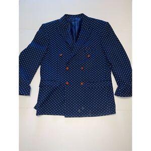 LORENZO BRUNO mens blue and White Polka Dot sport coat suit‎ jacket blazer 42 R